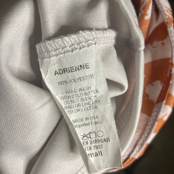 Adrienne Womens Patterned V Neck‎ Silk Short Sleeve Top Size Small - Picture 5 of 5